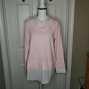 NEW Tommy Hilfiger Pink Faux Layered Look Shirt & Sweater Sz. M
